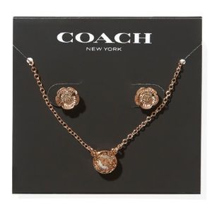 NWT | Coach | rose gold necklace + tea rose flower stud earrings
